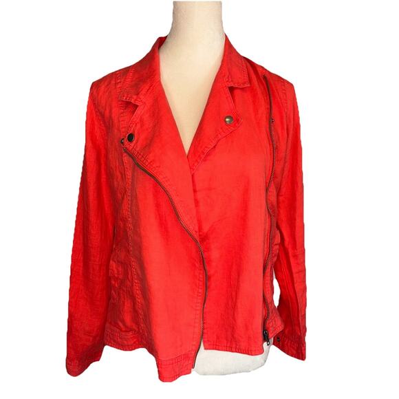 Cynthia Rowley Linen Jacket Womens Small Coral Asymmetrical Zipper Moto Style - Picture 3 of 8